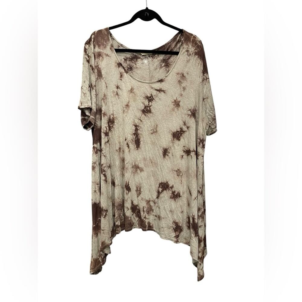 chalet Tie-Dye Brown and Cream Women's Top Size:3X